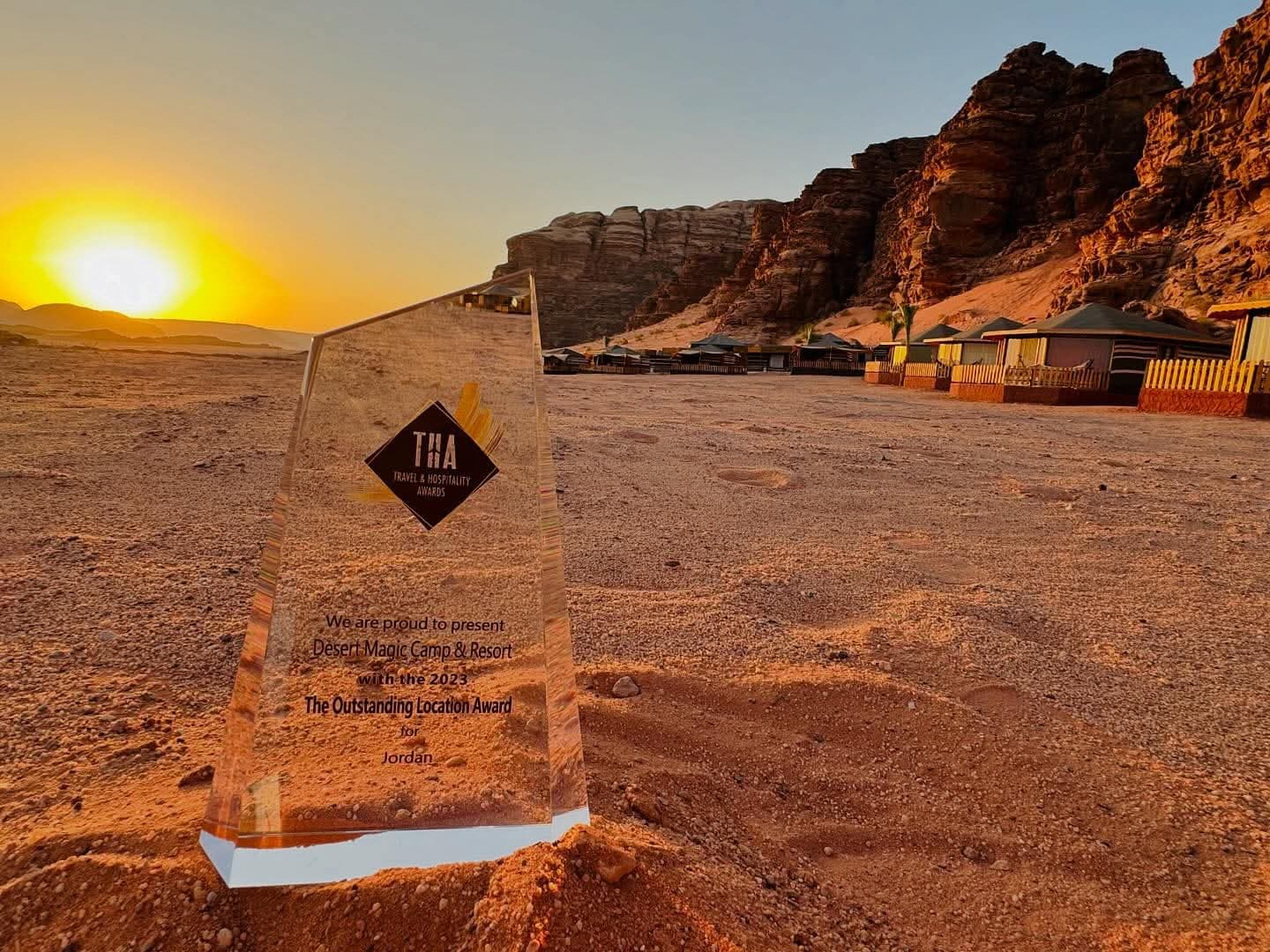 Desert Magic Camp at sunset with its Outstanding Location Award