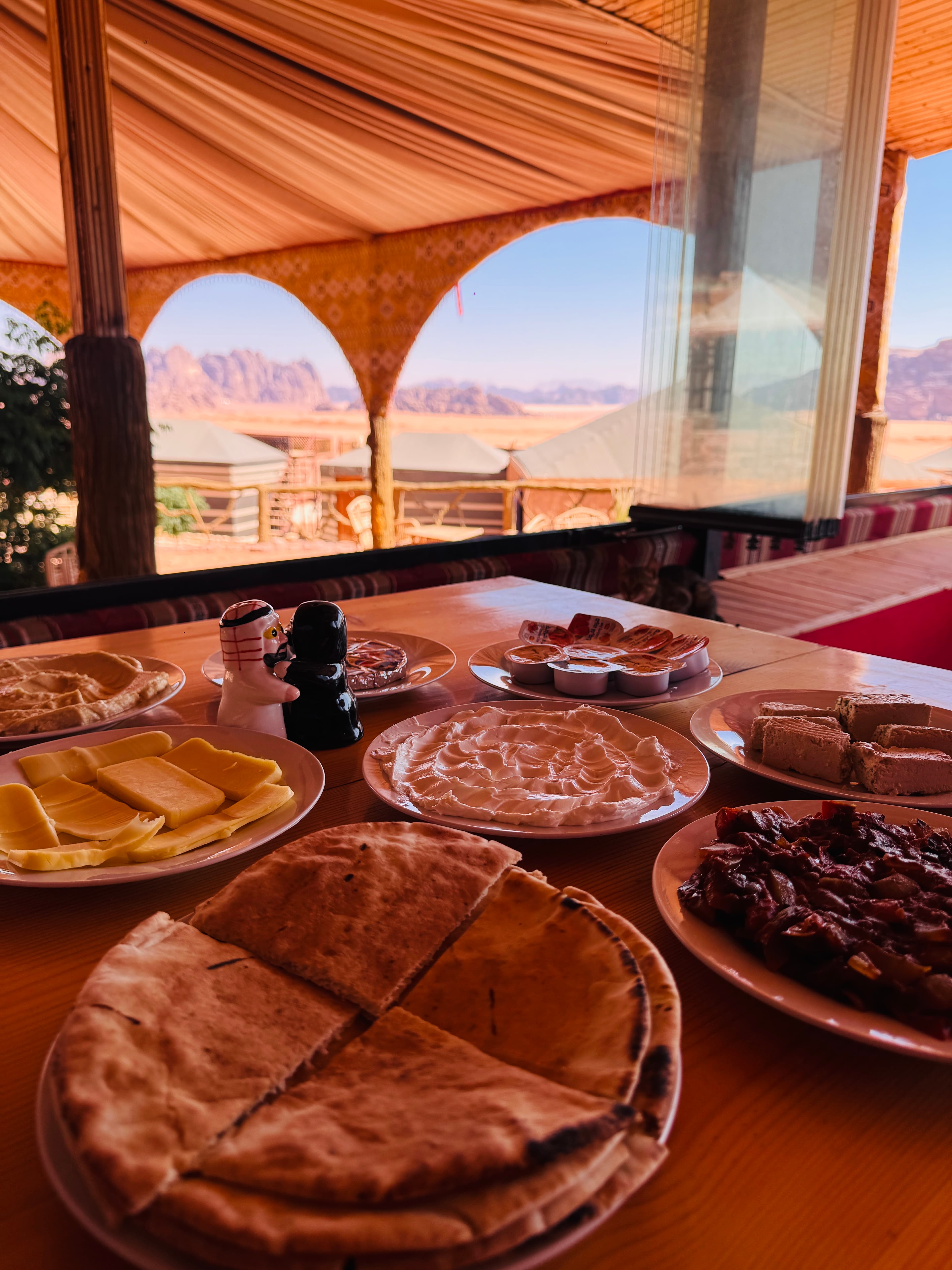 Breakfast served with panoramic views over the camp and Wadi Rum